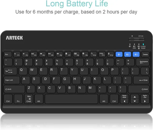 Miniatura 4 de Arteck HB220B Universal Retroiluminado 7 colores y brillo ajustable Multi-dispositivo delgado portátil inalámbrico Bluetooth 3.0 teclado para iOS