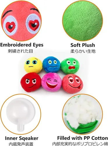 Miniatura 6 de SCHITEC Juguetes chirriantes para perros, [6 unidades] Pelotas de felpa suaves con chirriantes, juego interactivo para cachorros y mascotas pequeñas