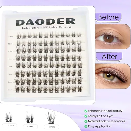 Miniatura 4 de DAODER Extensiones de pestañas cortas en racimo de aspecto natural, 96 unidades de 0.35-0.47 pulgadas, extensiones de pestañas rizadas C