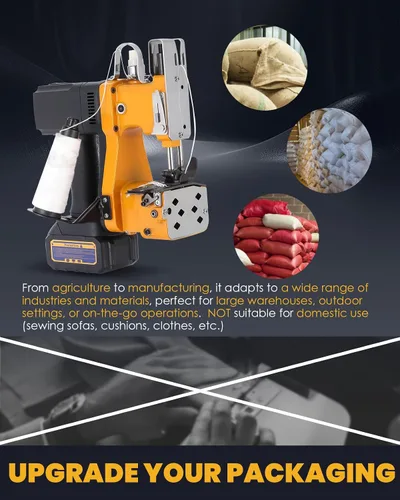 Miniatura 6 de Máquina de coser de bolsas inalámbrica para arpillera, polipropileno tejido y bolsas de alimentación, alcantarillado portátil con batería de litio