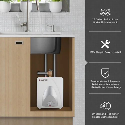 Miniatura 4 de CAMPLUX - Calentador de agua eléctrico de tanque de 1.3 galones debajo del fregadero, agua caliente instantánea para RV, cocina, camión