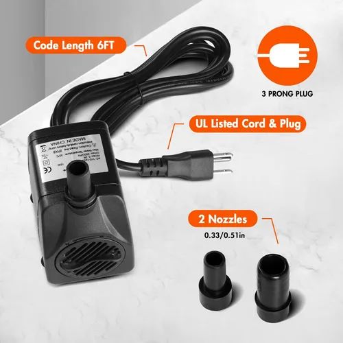 Miniatura 4 de Simple Deluxe Bomba de agua sumergible de 200 GPH (760 L/H, 15 W) con entrada ajustable, elevación de 5.2 pies de alto, 2 boquillas, perfecta