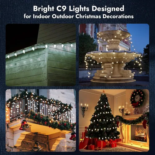 Miniatura 5 de Dirnun Luces LED C9 de Navidad para exteriores, decoraciones de Navidad de grado comercial, 50 LED, 33 pies, juego de luces para árbol de Navidad