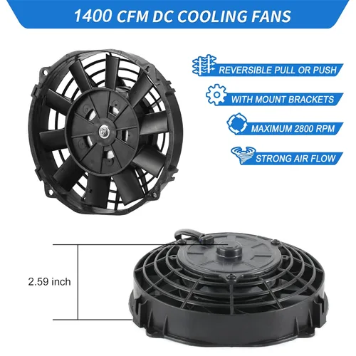 Miniatura 2 de Kit de montaje de ventilador de refrigeración de radiador eléctrico de 7 pulgadas con motor de 12 V 80 W, ventilador delgado universal de alto