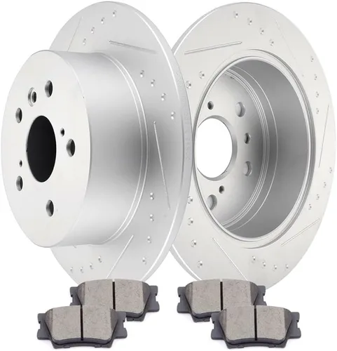 SCITOO Rotores de disco sólido traseros de 11.06 pulgadas (11.063 in) + pastillas de freno de cerámica de repuesto para Lexus ES350 2013-2018, para
