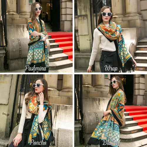 Miniatura 112 de DANA XU Manta de pashmina extragrande 100% de lana merina, bufanda de viaje, bufanda de cachemira para mujer, otoño e invierno, chal de gran