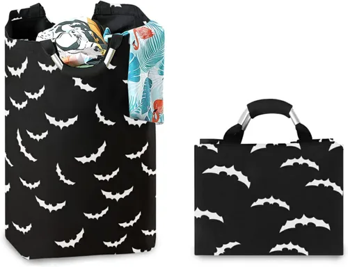 Miniatura 7 de Cesta de lavandería de 50 L para Halloween, diseño gótico, plegable, con asas acolchadas, impermeable, duradera, cesta de almacenamiento