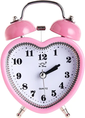 SHISEDECO 3 Pulgadas Lindo Reloj Despertador de Campanas Gemelas Silencioso Analógico de Cuarzo con Luz Nocturna, Operado a Batería para Niños, Rosa