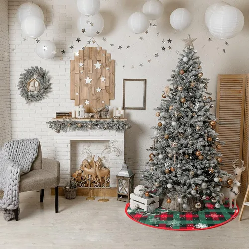 Miniatura 6 de Falda de Árbol de Navidad Agaxozwb a Cuadros de Búfalo, Falda de Árbol de Navidad Copo de Nieve Gruesa para Árbol de Navidad, Decoraciones de Árbol