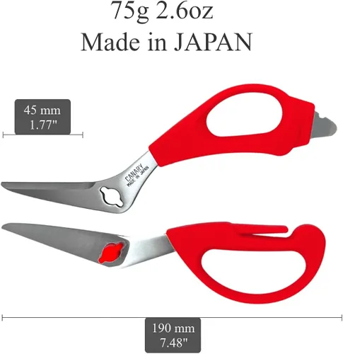 Miniatura 2 de CANARY Tijeras de cocina japonesas con cortador, hoja descentrada en ángulo de 7.5", fabricadas en Japón, aptas para lavavajillas, hoja desmontable