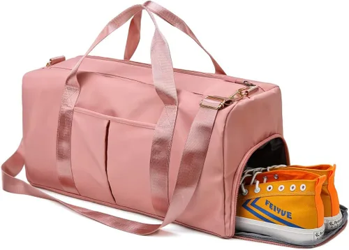 Bolsa de lona para gimnasio para hombres y mujeres, bolsa de viaje de entrenamiento con compartimento para zapatos y bolsillo separado para seco y
