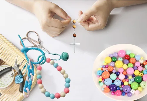 Miniatura 6 de 400 cuentas sueltas redondas de acrílico blanco con agujero de 0.067 in, cuentas a granel de 0.315 pulgadas para pulseras, collares, aretes