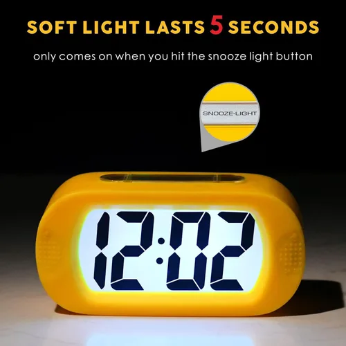 Miniatura 3 de Plumeet Reloj Despertador para Niños Grande Reloj Digital LCD de Viaje con Función de Repetición y Luz Nocturna - Sonido Ascendente y Tamaño de Mano