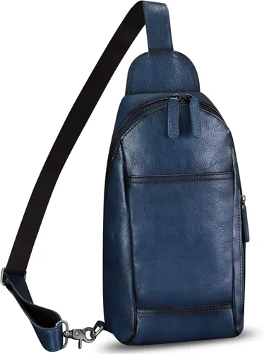 FEIGITOR Bolso bandolera de cuero genuino hecho a mano retro bandolera mochila bolso pecho hombro senderismo riñonera