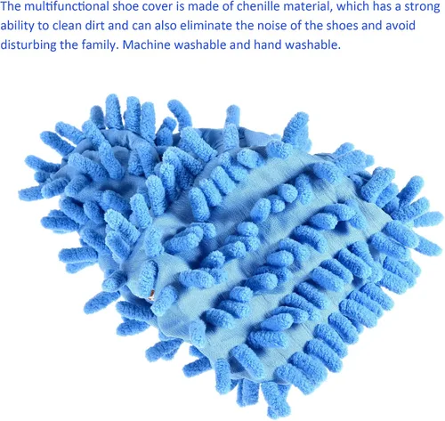 Miniatura 4 de M METERXITY 2 pares de fundas lavables de limpieza para zapatos, polvo de limpieza de suelos, pantuflas de microfibra de chenilla, para mopa de Azul
