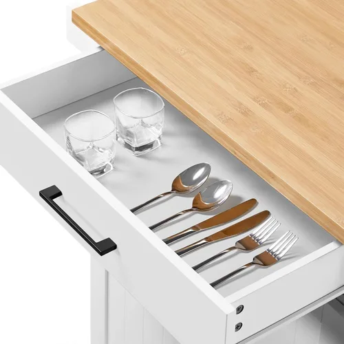 Miniatura 8 de Topeakmart Carrito de isla de cocina con armario de almacenamiento y 1 cajón, carrito de cocina rodante con toallero y estante para especias