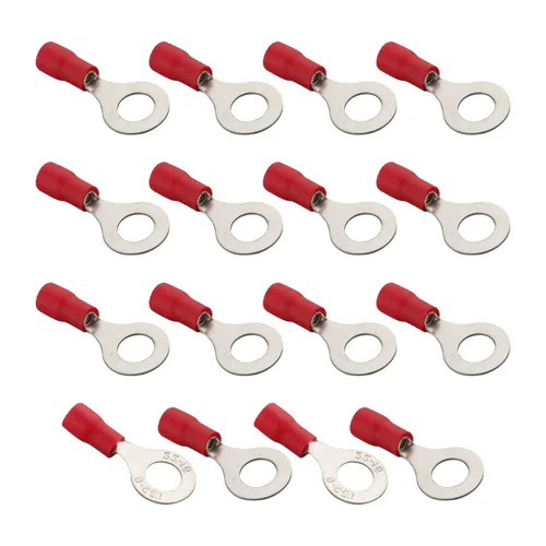 Heyiarbeit 100 Uds AWG22-16 Conectores de terminales de anillo aislado M6 Terminales de anillo eléctrico Conectores de crimpado de alambre rojo