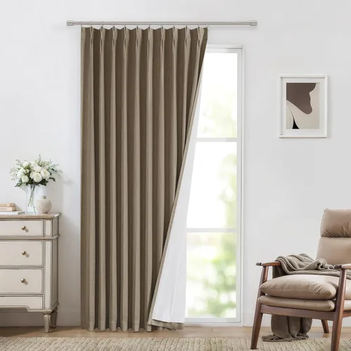 Miniatura 62 de Vision Home Cortinas marrones con pliegues pinzados de bloqueo total, cortinas de ventana de lino mezclado para oscurecimiento de la habitación, 95