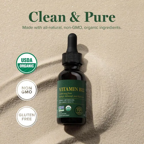 Miniatura 4 de Global Healing Center - Suplemento líquido orgánico sublingual de vitamina B12 5000 MCG, metilcobalamina, adenosilcobalamina, hidroxo, energía