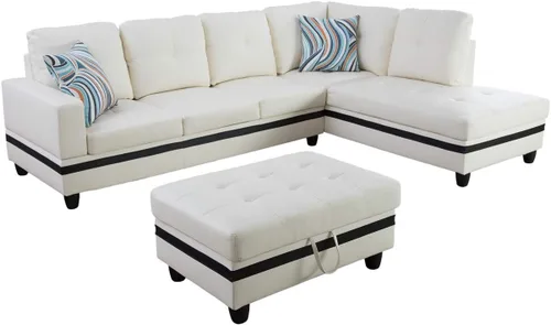 Miniatura 15 de Otomana de almacenamiento de cuero regenerado 37 x 24.5 x 16.5 pulgadas de alto para apartamento, casa, sala de estar, oficina (negro, otomano)