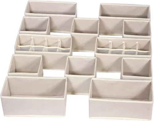 Miniatura 8 de Juego de 12 cajones plegables divisores de tela, caja de almacenamiento de armario, cómoda, cubo, contenedores de tela para ropa interior, Gris