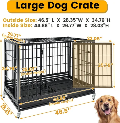 Miniatura 2 de Jaula apilable de 47 pulgadas para perros grandes de alta ansiedad, jaula indestructible a prueba de escapes para interiores con doble puerta