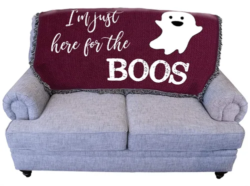 Miniatura 34 de Pure Country Weavers Manta negra con texto en inglés "I Just Here for The Boos" de fantasma, regalo de otoño, Halloween, para la parte posterior