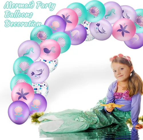 Miniatura 6 de Zomiboo Juego de 36 globos de sirena de 12 pulgadas, globos de confeti de sirena, morado, rosa, verde, verde azulado para niños, princesa, niña
