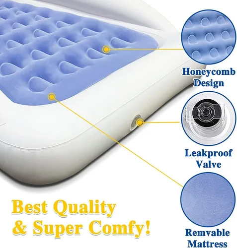Miniatura 5 de Cama de viaje inflable para niños Fahuac, juego de colchón de aire para niños pequeños, cama hinchable portátil con barandillas y bomba eléctrica