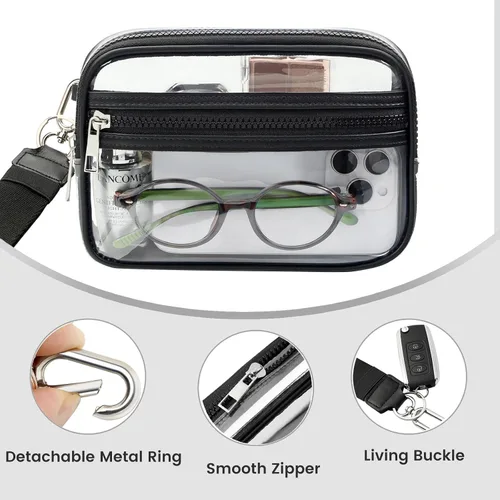 Miniatura 4 de Bolso cruzado transparente con correa de muñeca, aprobado para estadios, bolsa transparente para conciertos, eventos deportivos