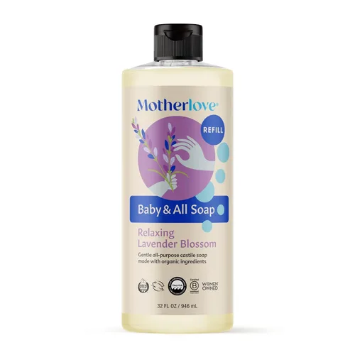 Motherlove Jabón para bebé y todo uso (32 oz) Jabón de Castilla de espuma suave multiuso hecho con ingredientes orgánicos - Flor de lavanda relajante