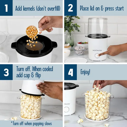 Miniatura 5 de Nostalgia Máquina de Palomitas de Aire Caliente de 8 Tazas y Tazón - Tazón y Tapa 2 en 1, Taza Medidora de 2 oz - Palomitas Sin Aceite para Noches