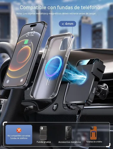 Miniatura 6 de Cargador inalámbrico para automóvil, soporte de automóvil MOKPR con sujeción automática de 15 W/10 W/7.5 W, carga rápida, ventilación de aire