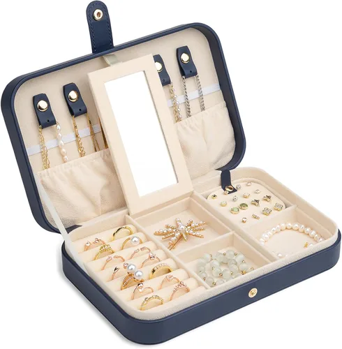 Miniatura 24 de Joyero pequeño, joyero de viaje portátil para mujer, mini organizador de viaje de 2 capas, regalo para mujeres y niñas, negro A