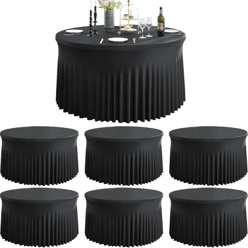 Miniatura 50 de Paquete de 6 manteles redondos de elastano azul bebé para mesa de 60 pulgadas, manteles elásticos de 120 pulgadas ajustables de 5 pies, manteles
