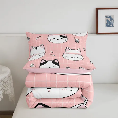 Miniatura 21 de Erosebridal Juego de ropa de cama para niños, tamaño individual, diseño de gatos de dibujos animados, para niñas, niños y adolescentes, edredón