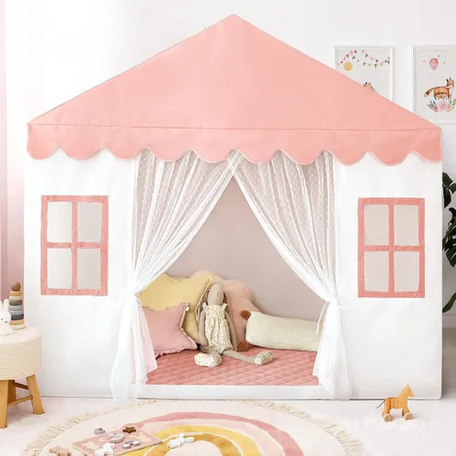 Miniatura 10 de Tienda de campaña para niños con alfombra, tienda de campaña grande para interiores para niñas y niños, tienda de campaña para niños pequeños, Marrón