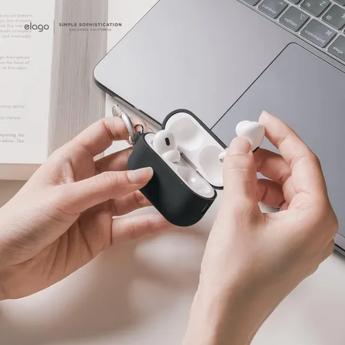 Miniatura 3 de elago Funda compatible con AirPods Pro 2 (2022), funda de silicona con llavero, LED frontal visible, soporta carga inalámbrica [negro]