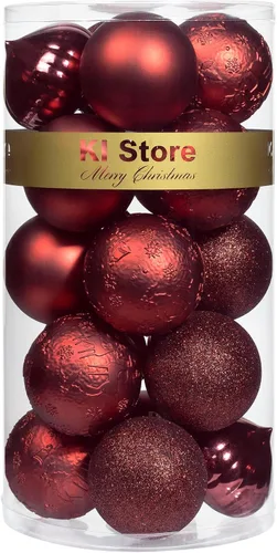 Miniatura 8 de KI Store Bolas de Navidad Borgoña 34 piezas 2.36-Pulgadas Adornos de Decoración para Árbol de Navidad para Árbol de Navidad Vacaciones Corona