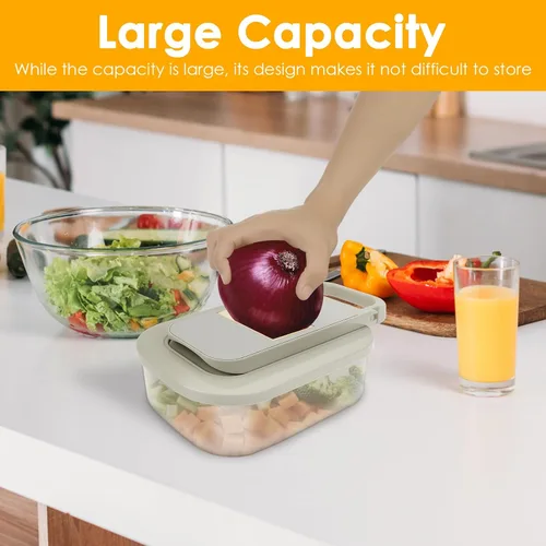 Miniatura 6 de Picador de verduras, cortador de alimentos con mandolina 9 en 1 para cocina, rallador de queso, picador de verduras con recipiente, 9 cuchillas