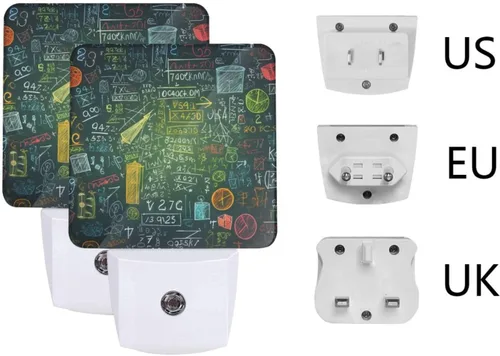 Miniatura 6 de Paquete de 2 luces LED de noche enchufables con preguntas matemáticas, luces nocturnas enchufables a la pared, lámpara de noche moderna con sensor
