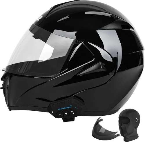 Miniatura 2 de Casco modular de motocicleta Bluetooth aprobado por DOT/ECE de cara completa, abatible, antivaho, doble visera, casco con altavoz dual integrado