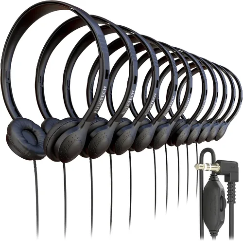 Miniatura 12 de Paquete de 5 auriculares de cuero con cable sobre la oreja con conector de 3.5mm, carcasa metálica ovalada, negro