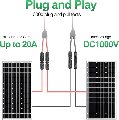Miniatura 6 de OYMSAE Conectores solares 30A - Kit de cable adaptador paralelo de rama en Y impermeable para panel solar