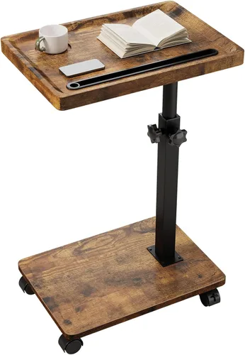 Miniatura 11 de IBUYKE Mesa auxiliar en forma de C ajustable en altura, mesa giratoria de 360° con ruedas, mesa auxiliar para espacios pequeños, sala de estar