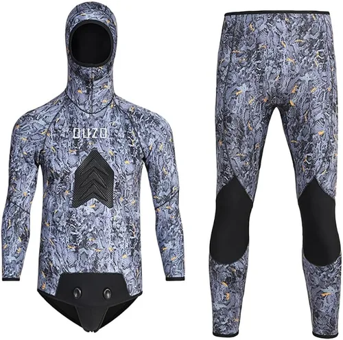 Miniatura 9 de Traje de neopreno de pesca submarina de 0.197 in con capucha, 2 piezas de camuflaje para caza, traje de buceo con almohadilla de pecho de carga