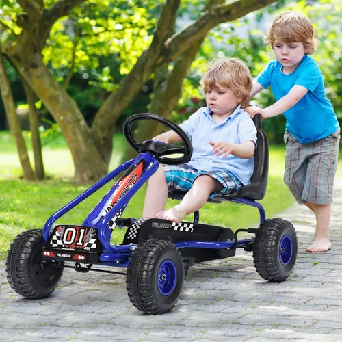 Miniatura 2 de Costzon Go Kart para niños, carrito de 4 ruedas alimentado por pedal con asiento ajustable, freno de mano y ruedas antideslizantes, auto de pedal