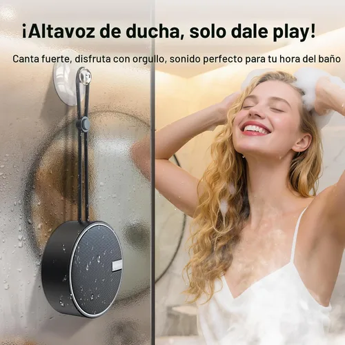 Miniatura 3 de Altavoz de ducha INSMY C12 IPX7 resistente al agua con Bluetooth, altavoz portátil pequeño, altavoces Bluetooth inalámbricos de sonido claro y Negro
