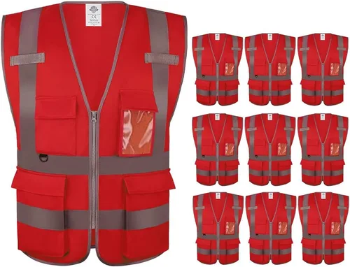 Miniatura 6 de Dazonity Chaleco de seguridad de alta visibilidad con múltiples bolsillos y cremallera, M, tiras reflectantes, apto para hombres y mujeres, trabajo