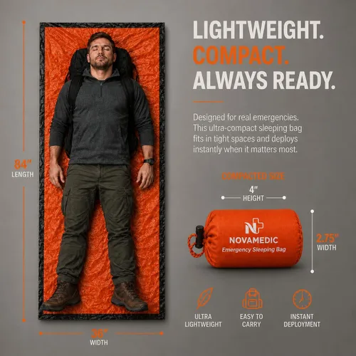 Miniatura 5 de NovaMedic Emergency Sleeping Bag – 84"x36" Thermal Mylar Survival Bivy Sack – Waterproof, Lightweight & Compact Emergency Blanket for Camping